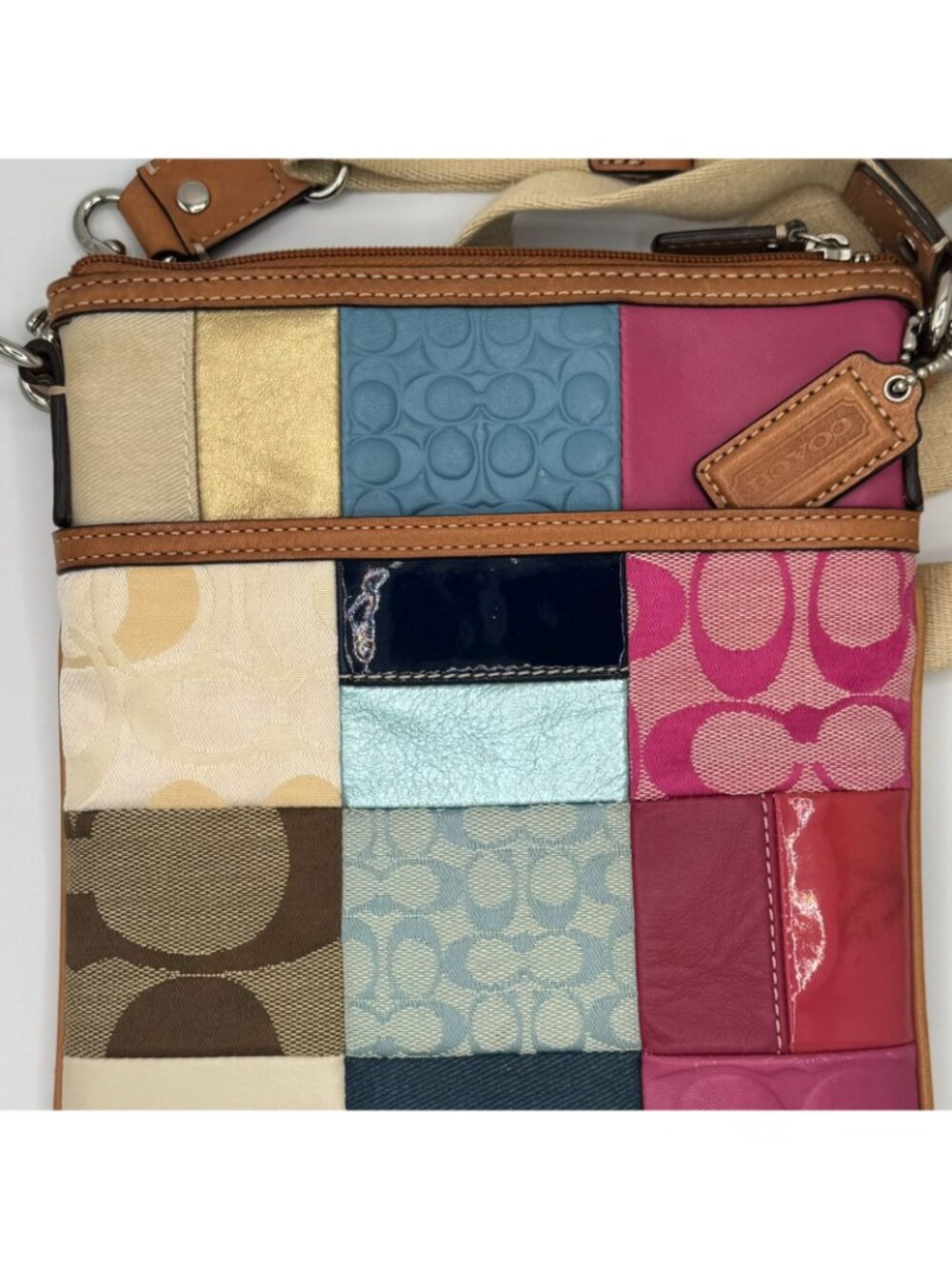 Coach Multicolor Patchwork Signature Swingpack Crossbody Bag Canvas Leather - Picture 2 of 7